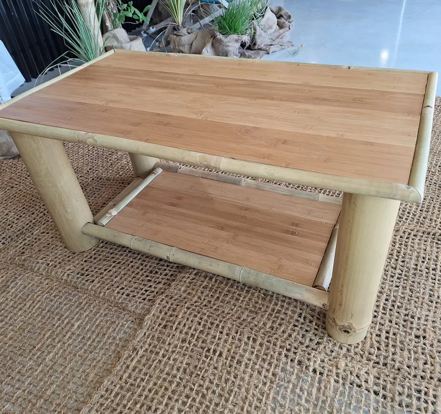 Table basse en bambou avec plateau en parquet de bambou